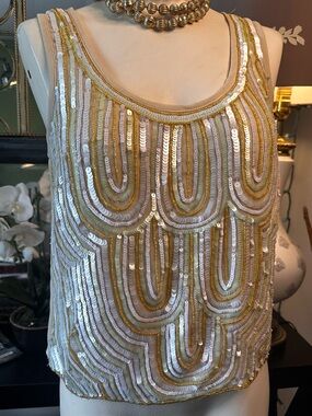 hazel White and Gold Sequin Tank Top